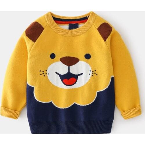 Cartoon Animals Sweaters Boys Elephant Lion Pattern Sweater Kids Children Autumn Long Sleeve Knit Tops