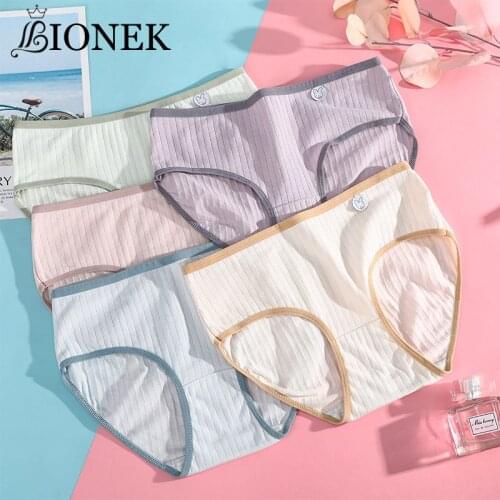 BIONEK Cotton Panties Mid Rise Underwear Solid Color Underpants Ladies Skin-Friendly Soft Breathable Panties Cute Womens Briefs
