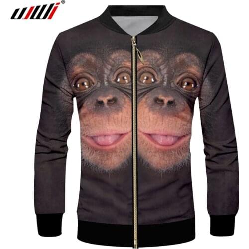 UJWI Man New Black Big Eyes Animal Funny Zip Jacket 3D Printed Orangutan Creative Best Selling Large Size 5XL