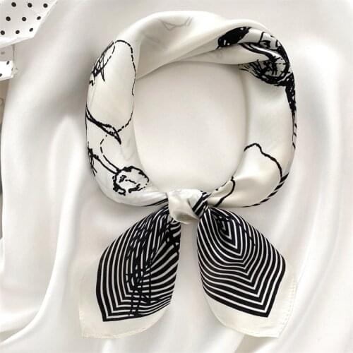 Luna&Dolphin Spring Small Square Scarf 53x53CM 100% Nature Silk Sketches Girl Soft Bandanas Headbands Bag Ribbon Lady Kerchief