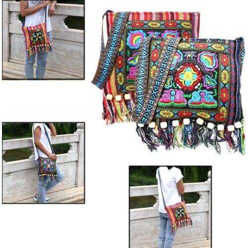 Vintage Ethnic Tribal Embroidered Tassel Sling Crossbody Boho Hippie Shoulder Bag