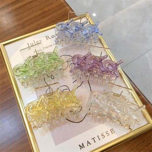 Acrylic Hair Claw Geometric Hairpin Candy Color Knotted Decorative Hair Clip Resin Chain Catch Clip Hair Clamp Hair Accessories