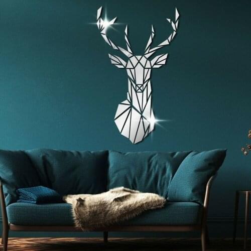 3D Mirror Wall Stickers Modern Design Acrylic Deer Head Mirror Stickers Decal Removable Mural DIY Home Living Room Wall Decors