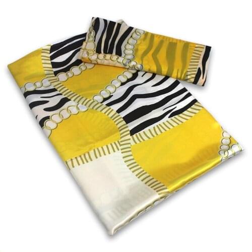 Yellow+White Satin Fabric African Wax Prints 2021 Latest 2+4Yards Soft Chiffon Fabric Pure Silk Fabric For Patchwork B2-A3