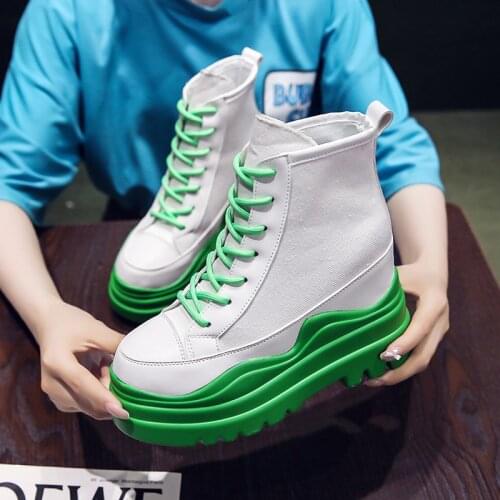 Vogue Sneakers Women Platform Wedge High Heel Ankle Boots Lace Up Casual Creepers School Casual Shoes zapatillas mujer