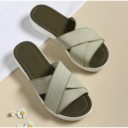 Women Slipper Cross Knitted Thick Bottom Wedges Shoes Ladies Slides Mesh Peep Toes Casual Summer Female Shoes Light Weight 2021