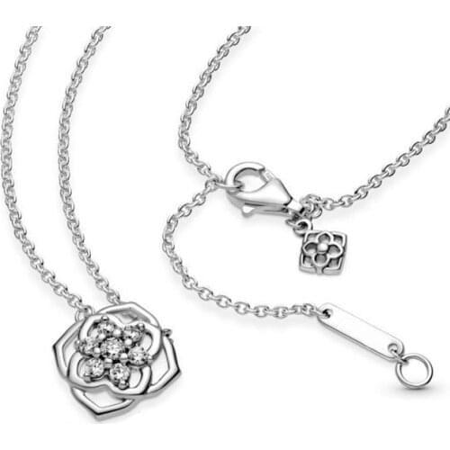 2021 New Fit Original Pandora Pendants S925 Sterling Silver Mother Day Necklaces Pave Carnation Flower Necklace Women Jewelry