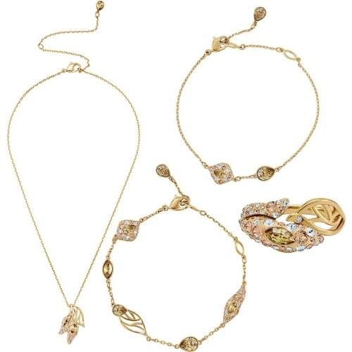 2019 Fashion Exquisite Brown Petal Leaf Crystal Necklace Bracelet Ring Set Simple Temperament Ms. Gift Free Shipping
