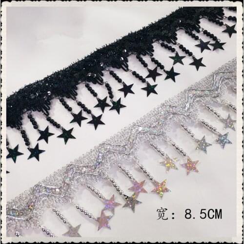 3yards/lot Star Sequin Lace Trim Beaded Waves Tassel Fringe Lace Ribbon For Stage Dress Clothing Diy garment accessories
