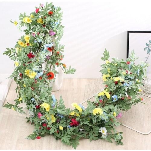 65 flowers 1pcs artificial wrinkle chrysanthemum rose vine hanging flower wall table decoration rattan fake plant leaf wreath Ch
