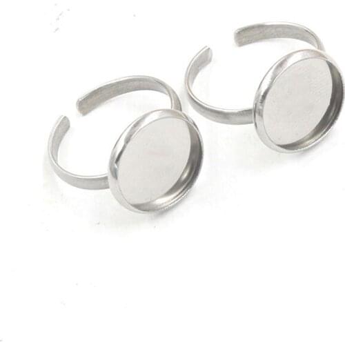 Beadsnice 38318smt2 Stainless Steel Adjustable Ring Blanks with 12mm Base Setting Round Ring Base Finding