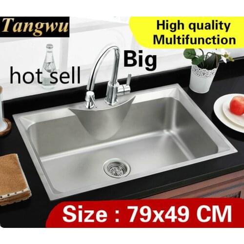 Free shipping Apartment luxury stretch faucet big kitchen single trough sink wash vegetables vogue 304 stainless steel 79x49 CM
