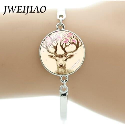 JWEIJIAO Sika Deer Bracelets Elk Art Photo Glass Dome Charms Bracelet Color Jewelry For Kids Women Grils Gift TB102