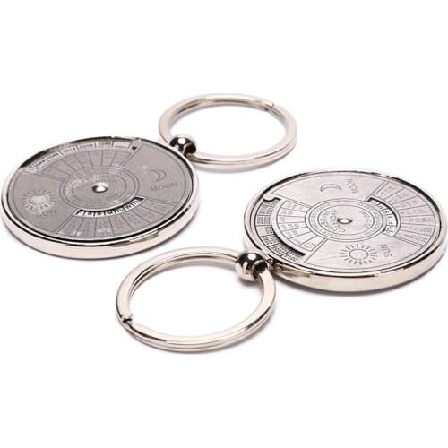 Silver Color 50 Years Super Perpetual Calendar Key Chains Rings Astrology KeyChains Car Bag Pendant Keyring Holder Gift Jewelry