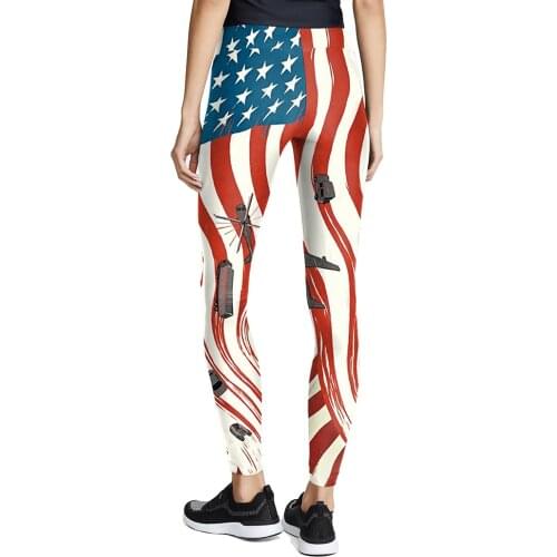 Womens New Pencil Pants American Flag Printing Elastic Thin Section Independence Day Digital Printing Sports Yoga Fitness Pants