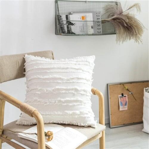 White Floral Tassels Square Pillow case Yellow Ivory Grey Cotton Pillow Cover 45x45cm