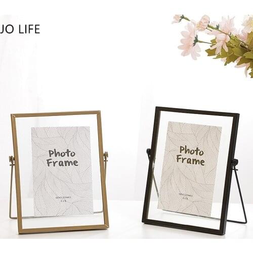 JO LIFE 6inch Nordic Simple Style Photo Frame Gold Metal Herbarium Plant Sample Home Decoration Picture Display Glass Frame
