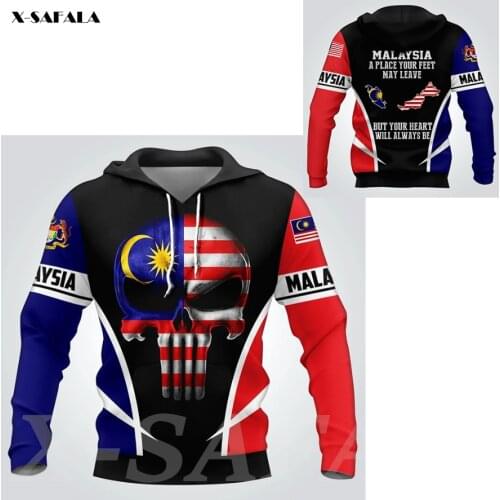 Malaysia National Emblem Skull Country Map Flag 3D All Printed 5 Hoodie Man Women Harajuku Zipper Pullover Sweatshirt Jacket
