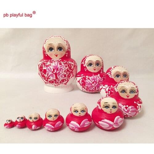 PB Playful bag 10 layers big belly red flower Russian dolls wooden DIY toy set birthday gift creative novelty decorations HG101