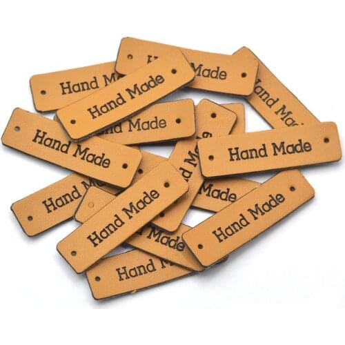 KALASO Wholesale 30pcs Handmade Labels Clothes Garment PU Leather Labels Hand Made Tags Jeans Bags Shoes Sewing Supplies
