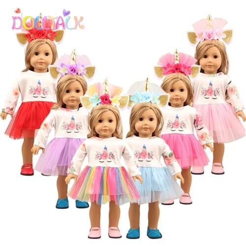 Classic Princess Dress For 18 Inch American Dolls Stretch Yarn Skirts 6 Colors Fresh Lace Clothes For Reborn Baby Dolls 43 cm