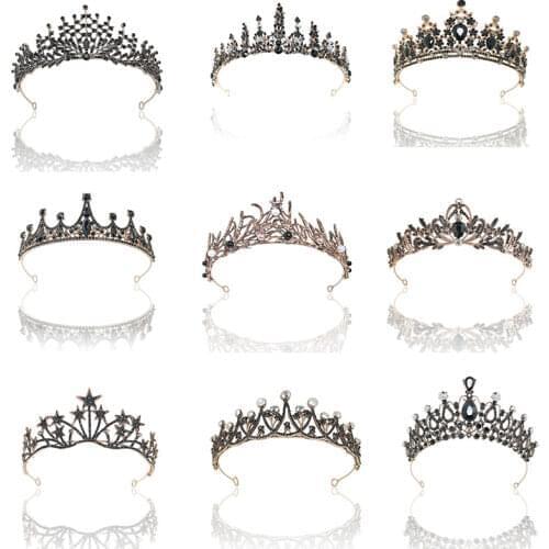 KMVEXO Baroque Retro Black Bridal Crystal Tiaras Crowns Princess Queen Pageant Rhinestone Veil Tiara Party Hair Accessories