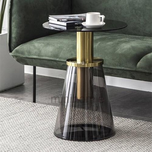 Nordic Coffee Table Glass Side Table Luxury Ins Coffee Tables Round Wrought Iron Designer Small Transparent Desk for Bedroom mc