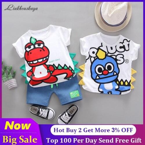 Printed Dinosaur Baby Boys Girls Summer Kids Clothes Cotton Infant Sports Suit For A Boy T-Shirt Shorts Children Clothing Set
