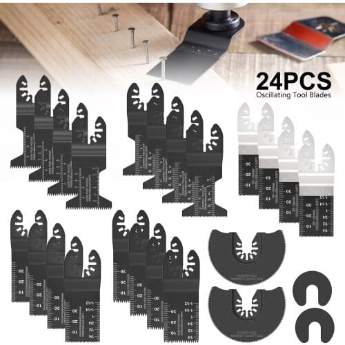 24 Pcs Universal Oscillating Multi-tool Saw Blade Kit Quick Release Tool Blade Wood Metal Cutting Fit For Dremel Bosch Milwaukee