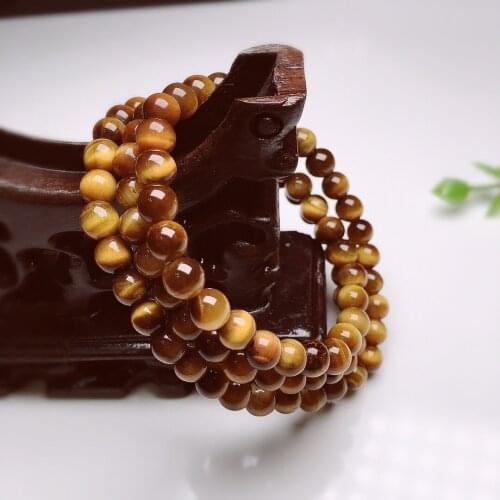 Natural Yellow Tigers Eye 6-8mm Beads Three Circle Bracelet Pulseras Armband Handmade Jewelry All-Match Unisex