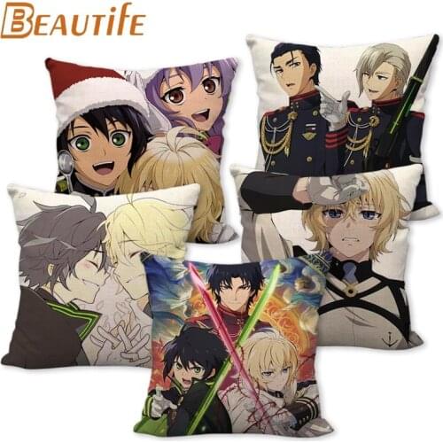 45X45cm Seraph Of The End Pillow Cover Square Zipper Cotton Linen Fabric Pillow Cases Bedroom Home Decorative Boys Girls Gift