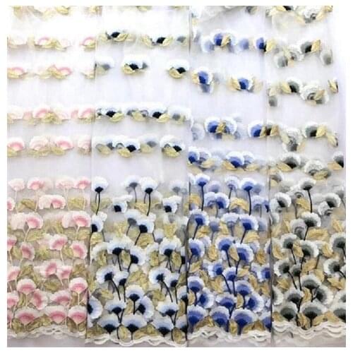 New high-grade mesh embroidery lace fabric embroidery cloth coral flower leaf embroidery