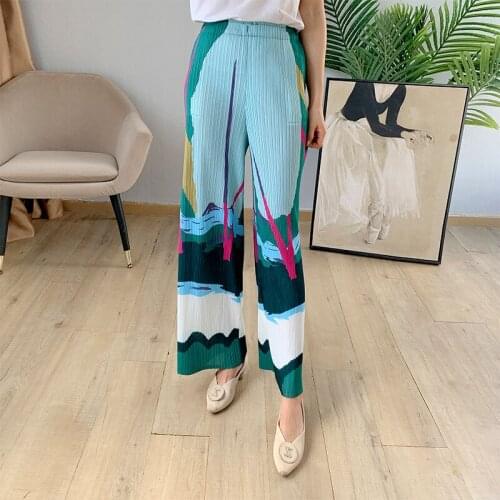 2021 Autumn Print Full Length Loose Plus Size Straight Plus Size New Arrival Pleated Pants