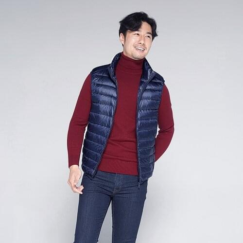 Autumn winter lightweight portable mens down coat vest solid color stand collar casual fashion warm male down jacket vest