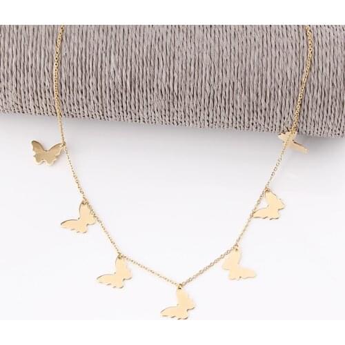 New gold silver color butterfly anchor Tassels necklack for Women Stainless Steel Non-fading Necklace Neck Chains Choker Jewelry