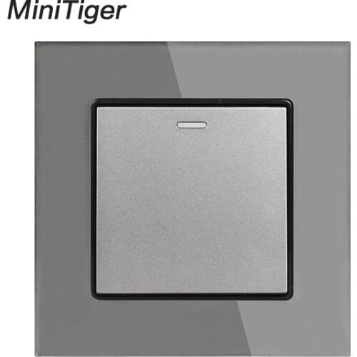 Minitiger White Luxury Crystal Tempered Glass Panel 1 Gang 1 Way Wall Light Button Switch On / Off Wall Switch 16A AC 250V