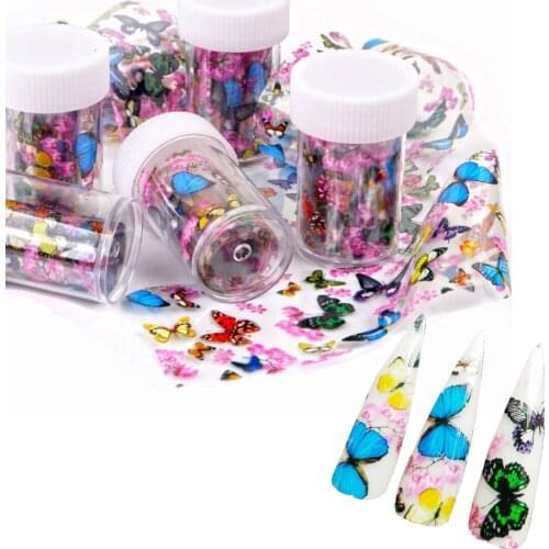 1 Roll Butterfly Flower Nail Art Transfer Foils Stickers 4*100cm Colorful Polish Adhesive Nail Sticker Decals Foil Design Decor
