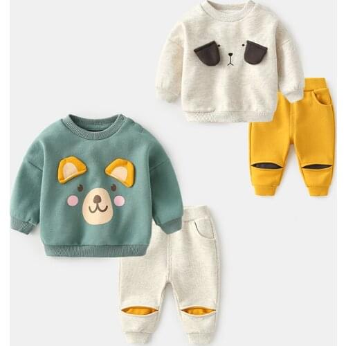Baby Kids Casual Autumn Clothes 2 Pcs Little Boys & Girls New Cute Cartoon Animal Clothing Set Newborn Sports Sweater Suit P138