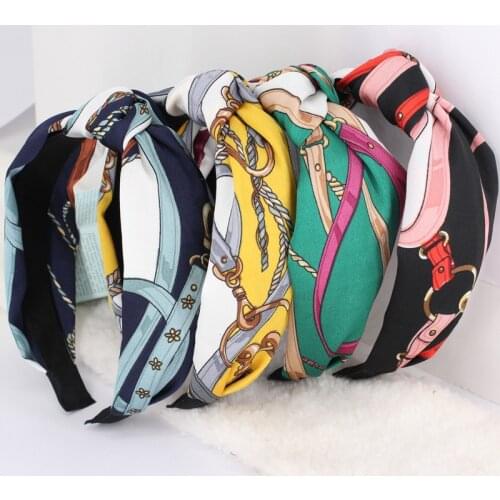 Print Top Knot Headband Wide Cross Vintage Elastic Hairband Turban Hair Accessories Bow Hair Hoop Bands Knotted Women Headdress