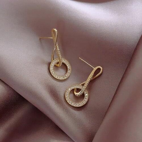 Gold Circle Dangle Earrings for Woman Fashion Korean Geometric Crystal Earring Charm Party Festival Jewelry