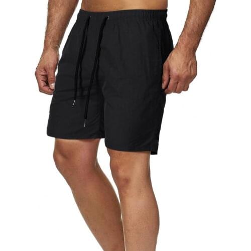 Knee Length Summer Shorts Solid Color Quick Drying Wide Leg Drawstring Men Fitness Shorts Streetwear