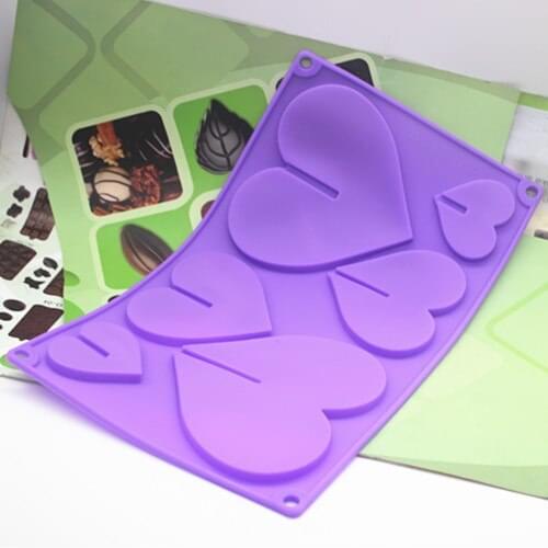 6 cavity love heart shape silicone mould Chocolate stencil Fondant cake decoration mould Baking mold DIY tools