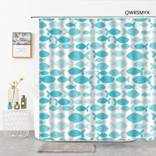 Blue Fish Silhouette Animal Shower Curtains Bathroom Curtain Hook Home Kitchen Living Room Bedroom Toilet Decor Bathroom Product