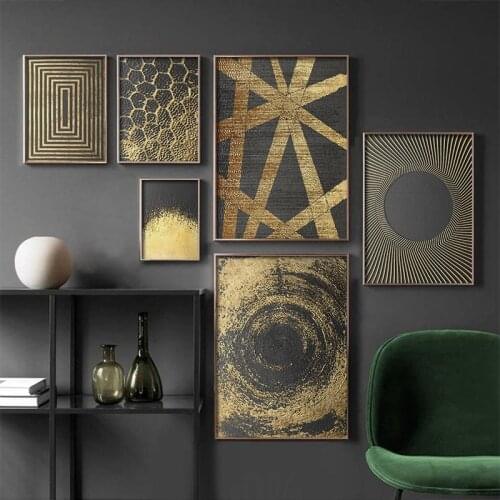 Nordic Abstract Gold Black Luxury Posters Prints Modern Canvas Painting Wall Art Pictures Vintage Minimalist Living Room Decor