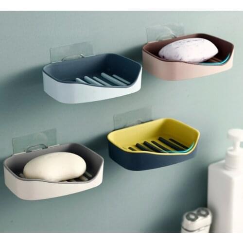 Soap Rack No Drilling Wall Mounted Double Layer Soap Holder Soap Sponge Dish Bathroom Accessories Soap Dishes Self Adhesive