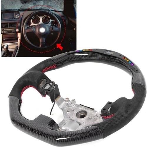 LED Performance Carbon Fiber Race Display Steering Wheel Preforated Leather W/ Red Stitching Fit for Nissan Skyline GT-R R34
