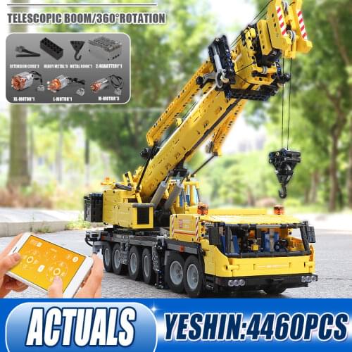 MOULD KING 17013H High-Tech Car Toys APP RC Motorized Yellow GMK Crane Truck Model Building Blocks Bricks Kids Christmas Gifs