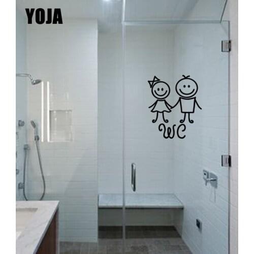 YOJA 25x21.2CM Boy Girl Bathroom Bathroom Glass Applique Home Wall Sticker G2-0045
