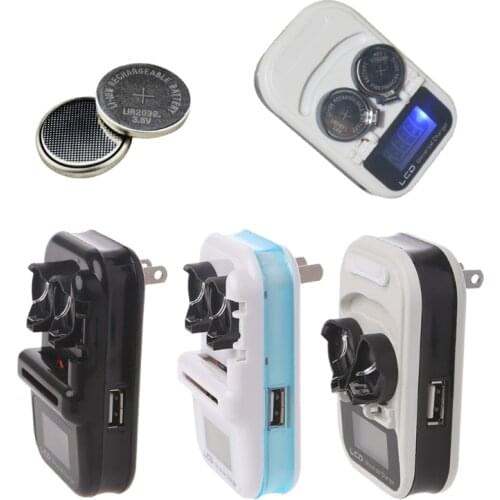 SIV 2 Slot LIR2032 Button Battery Charger Digital LCD Power Display USB Port US Plug