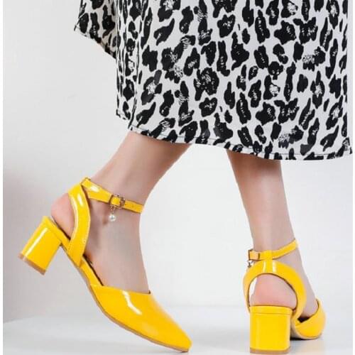 Sianie Tianie 2021 Summer Patent PU Leather Womens Shoes Yellow Cross Strap Gladiators Woman Chunky Heels Sandals Big Size 50